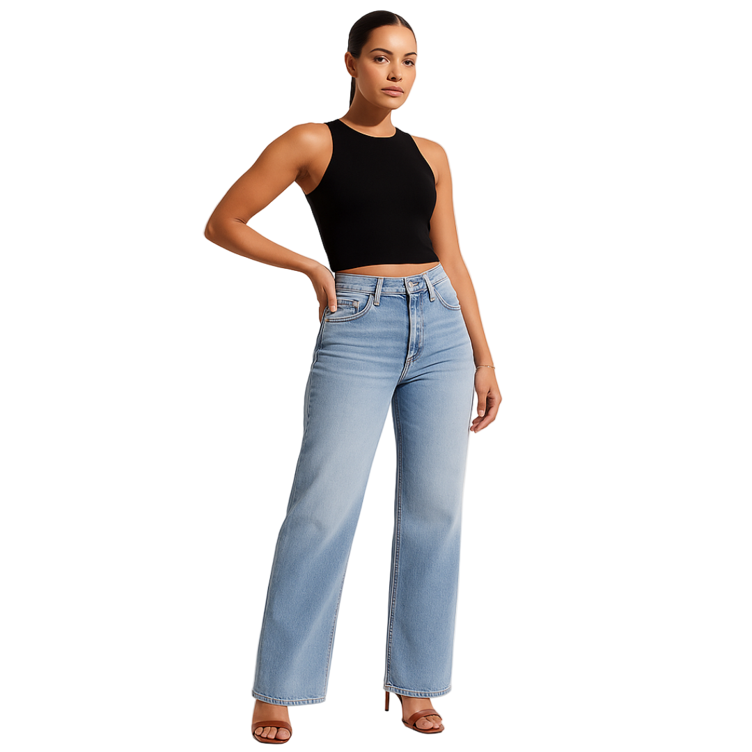 ALINE™ – ELASTISKE DENIMBUKSER MED MELLEM TALJE