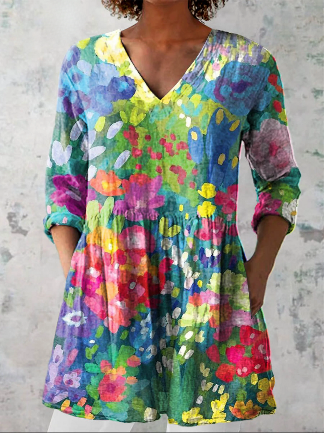 Cecilie™ | Lang Bluse med V-udskæring