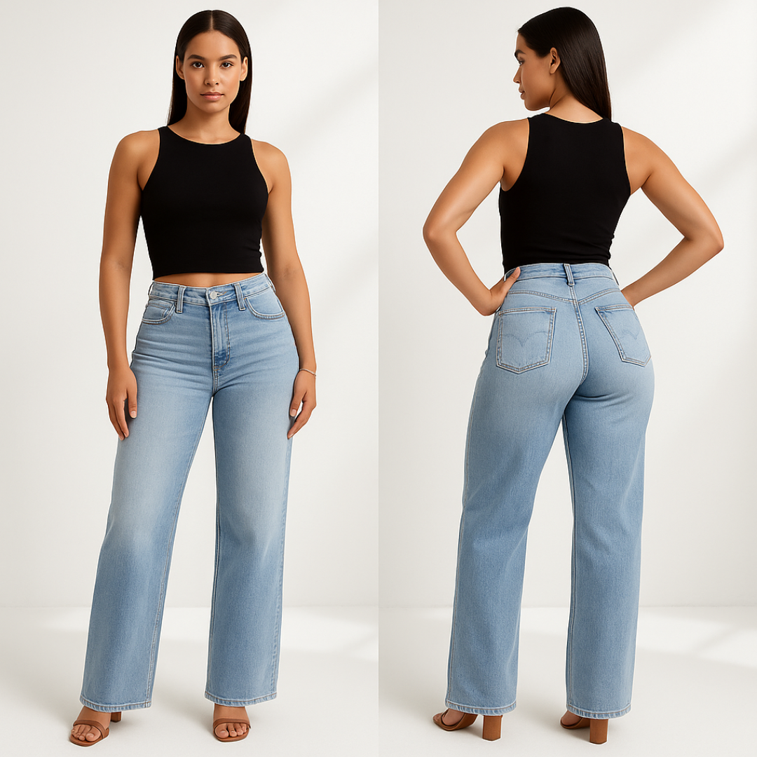 ALINE™ – ELASTISKE DENIMBUKSER MED MELLEM TALJE