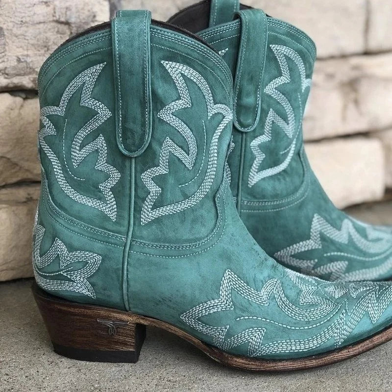 Ursula | Stilfulde Broderede Cowboy Støvler