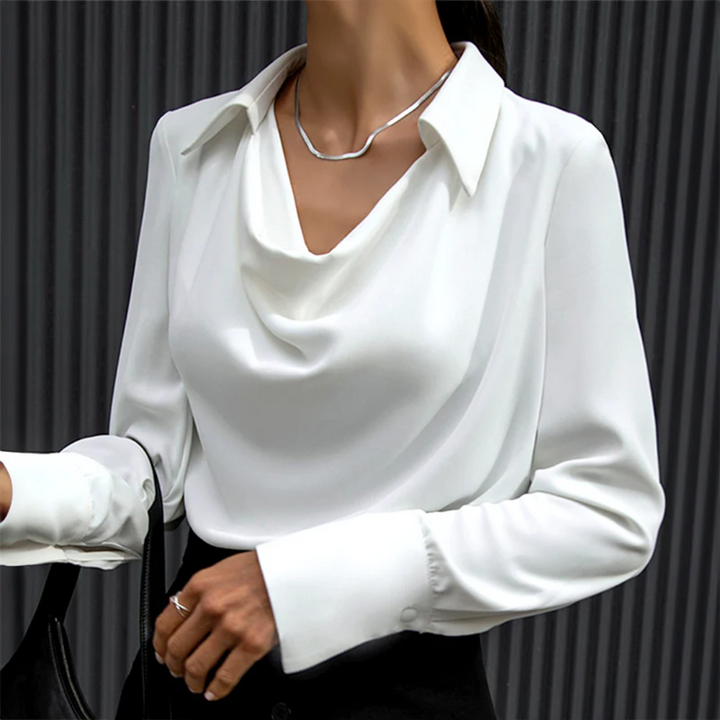 Magda | Elegant Langærmet Top med Cowl Neck