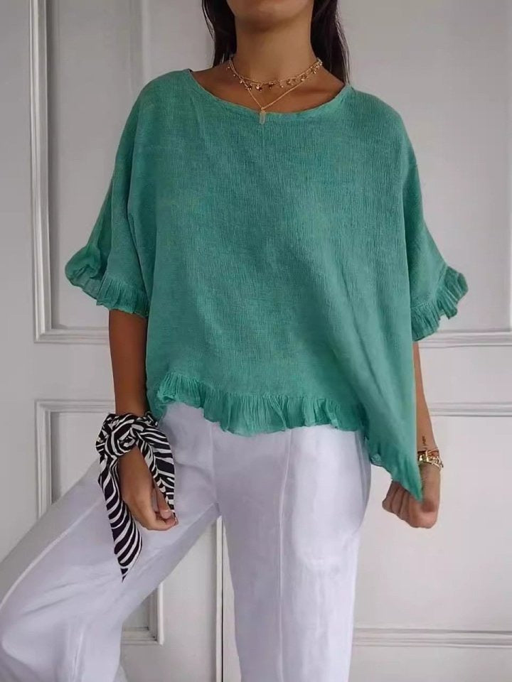 Amanda | Casual Top med Volantkant