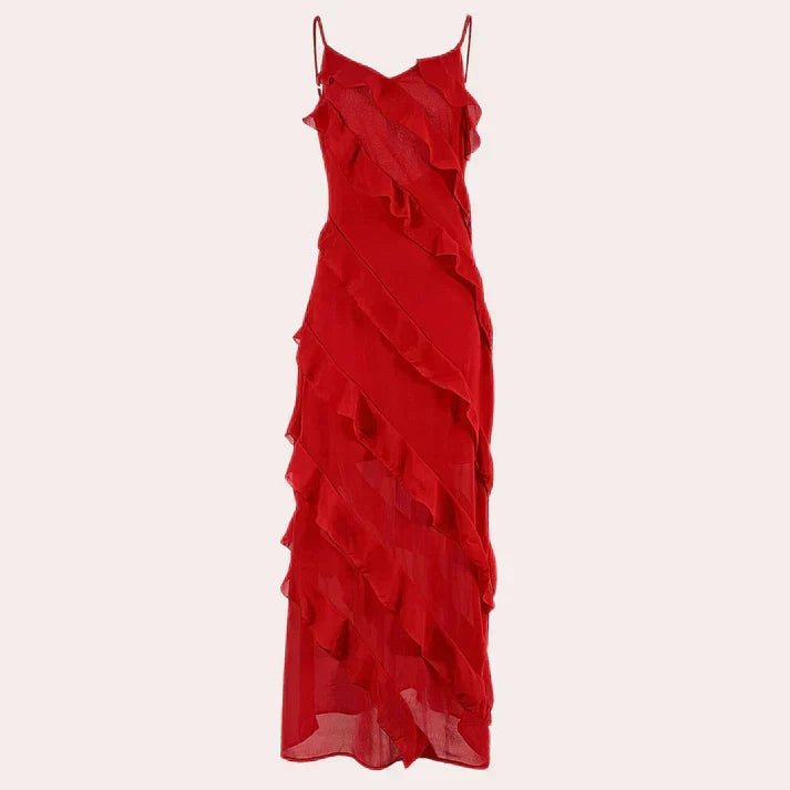 Cathrine | Elegant Maxikjole med Volanter