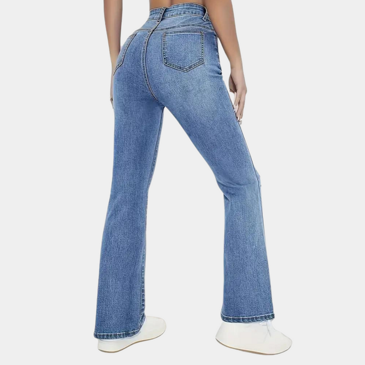 Edna | Højtaljet, Udslået Denim