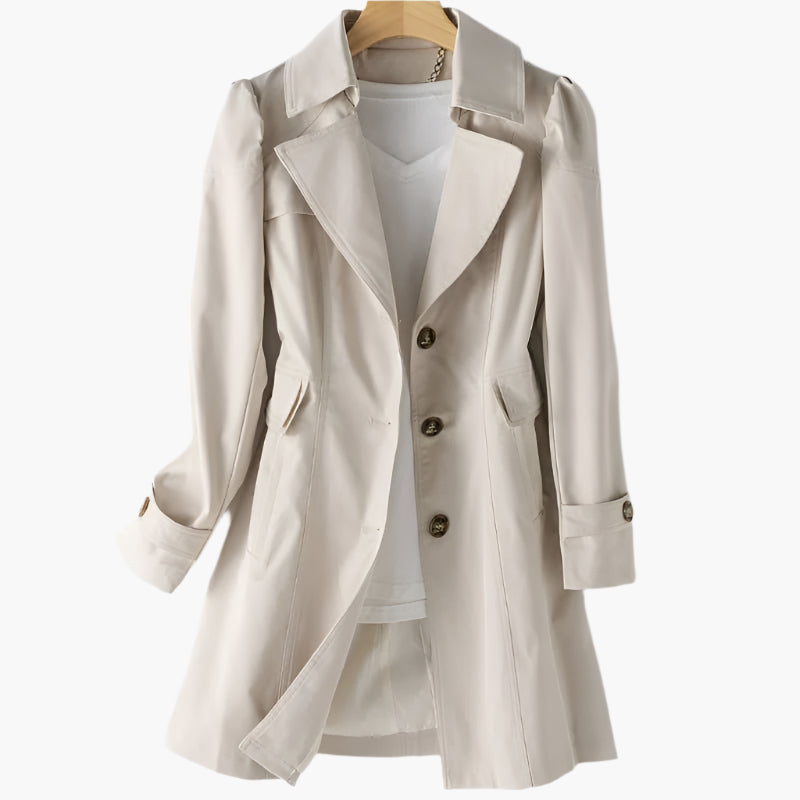 Gabriela | Dame Klassisk Lang Trenchcoat med Knapper foran