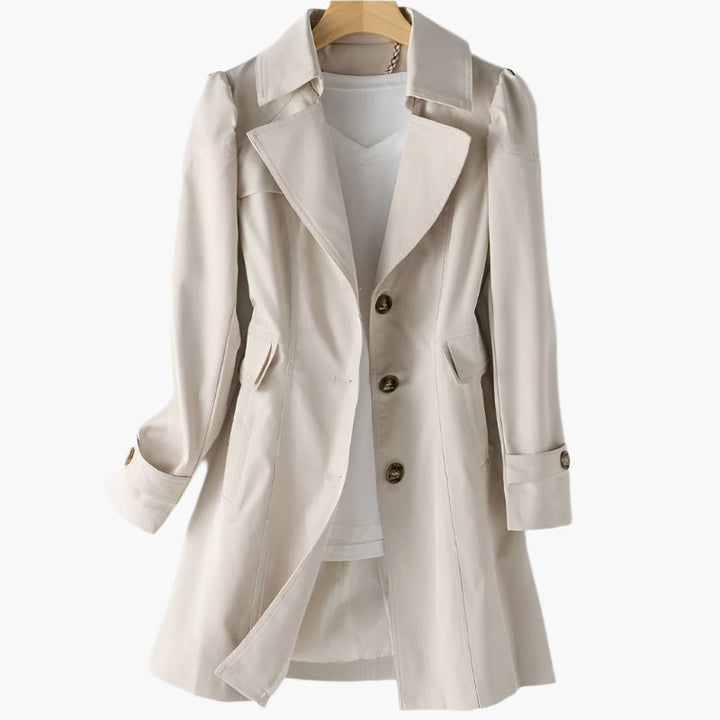 Gabriela | Dame Klassisk Lang Trenchcoat med Knapper foran