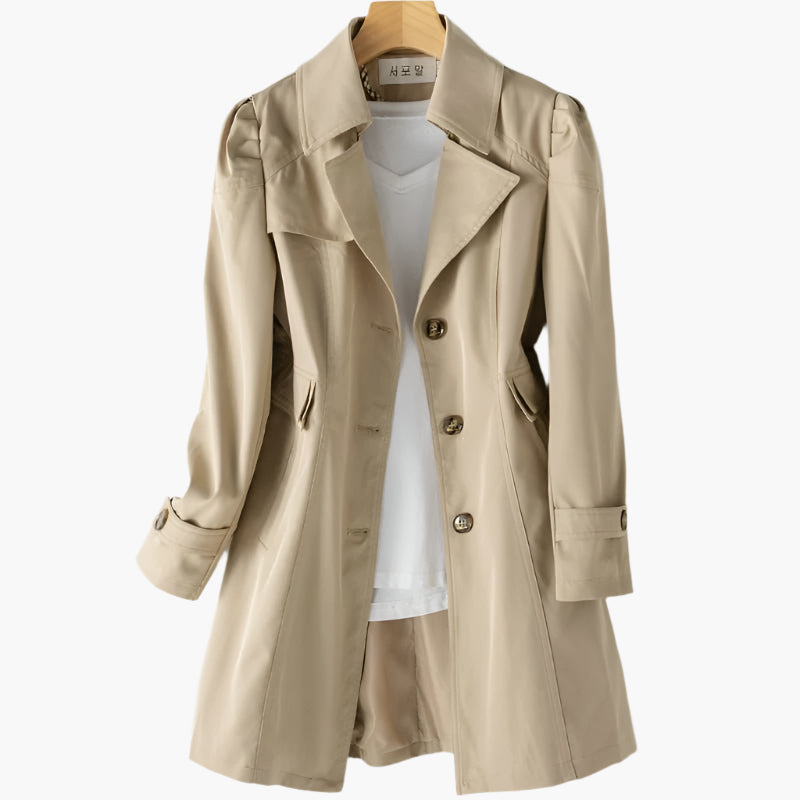 Gabriela | Dame Klassisk Lang Trenchcoat med Knapper foran