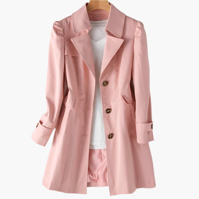 Gabriela | Dame Klassisk Lang Trenchcoat med Knapper foran
