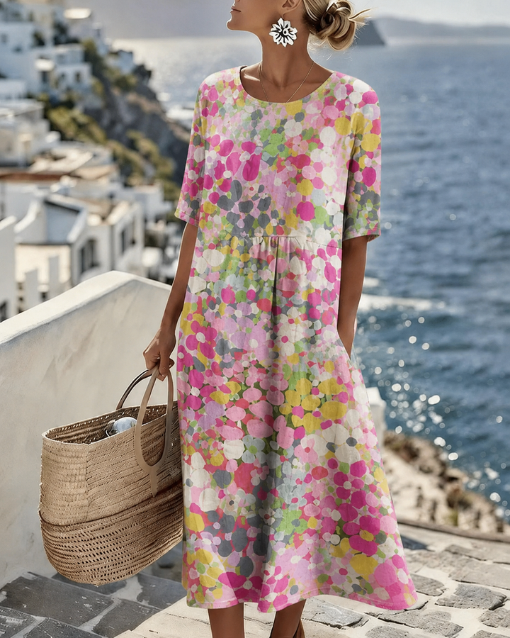 Ella™ | Midi kjole med blomsterprint, let og luftig