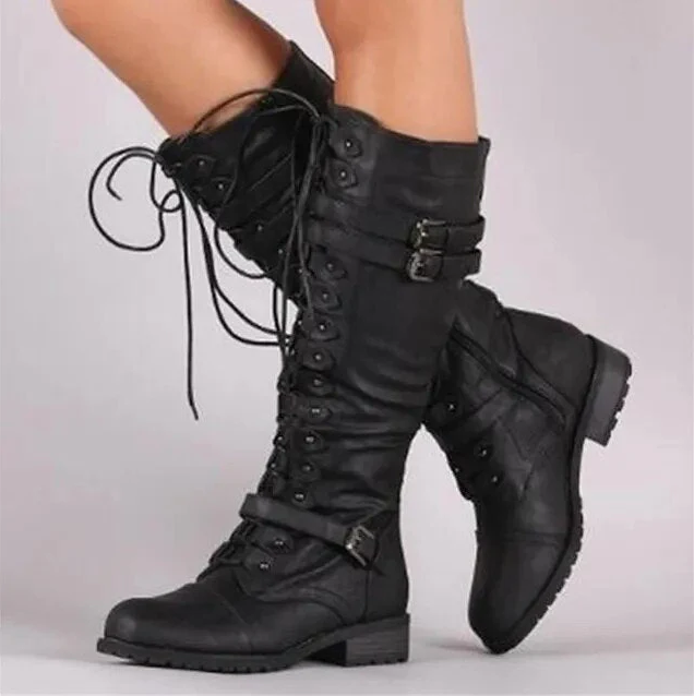 Berit | Vintage Lace-Up Combat Støvler