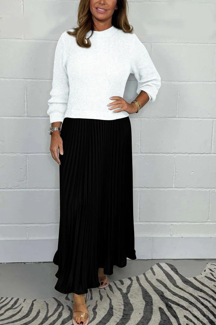 Camilla | Maxikjole med Sweater & Plisseret Nederdel