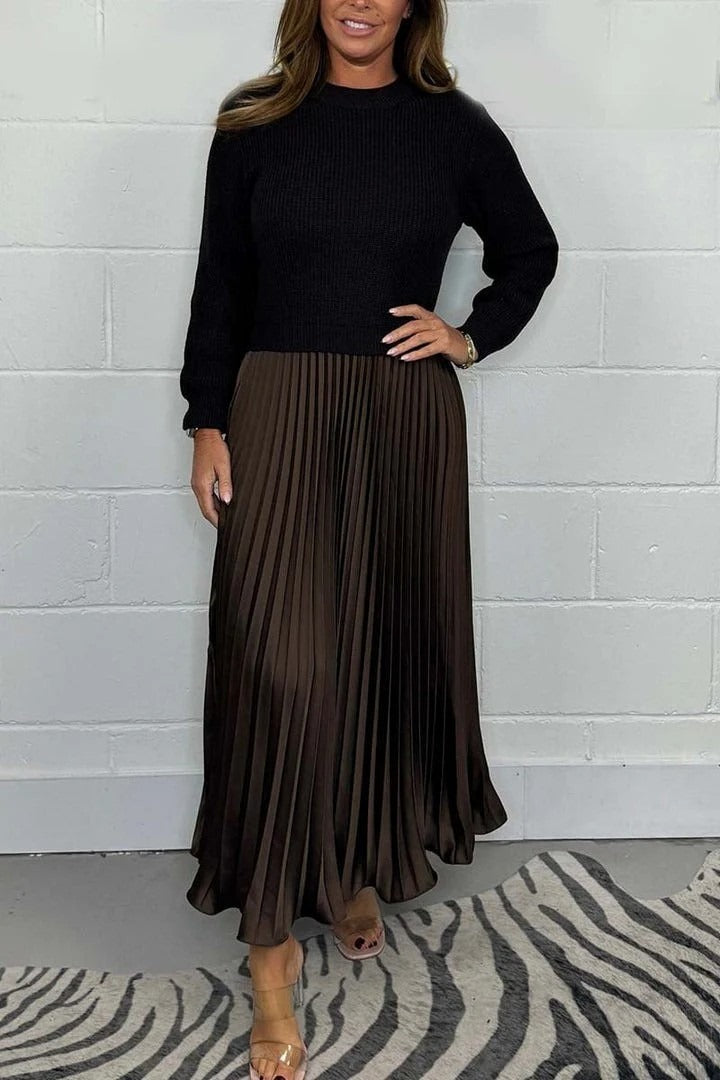 Camilla | Maxikjole med Sweater & Plisseret Nederdel