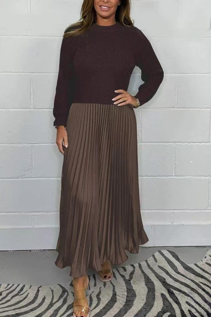 Camilla | Maxikjole med Sweater & Plisseret Nederdel