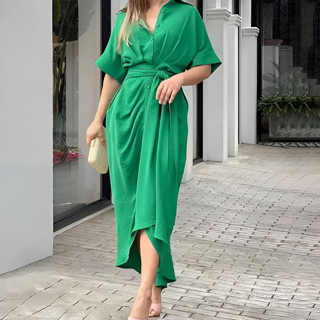 Amanda | Stilfuld Knaplukket Draperet Maxi Kjole