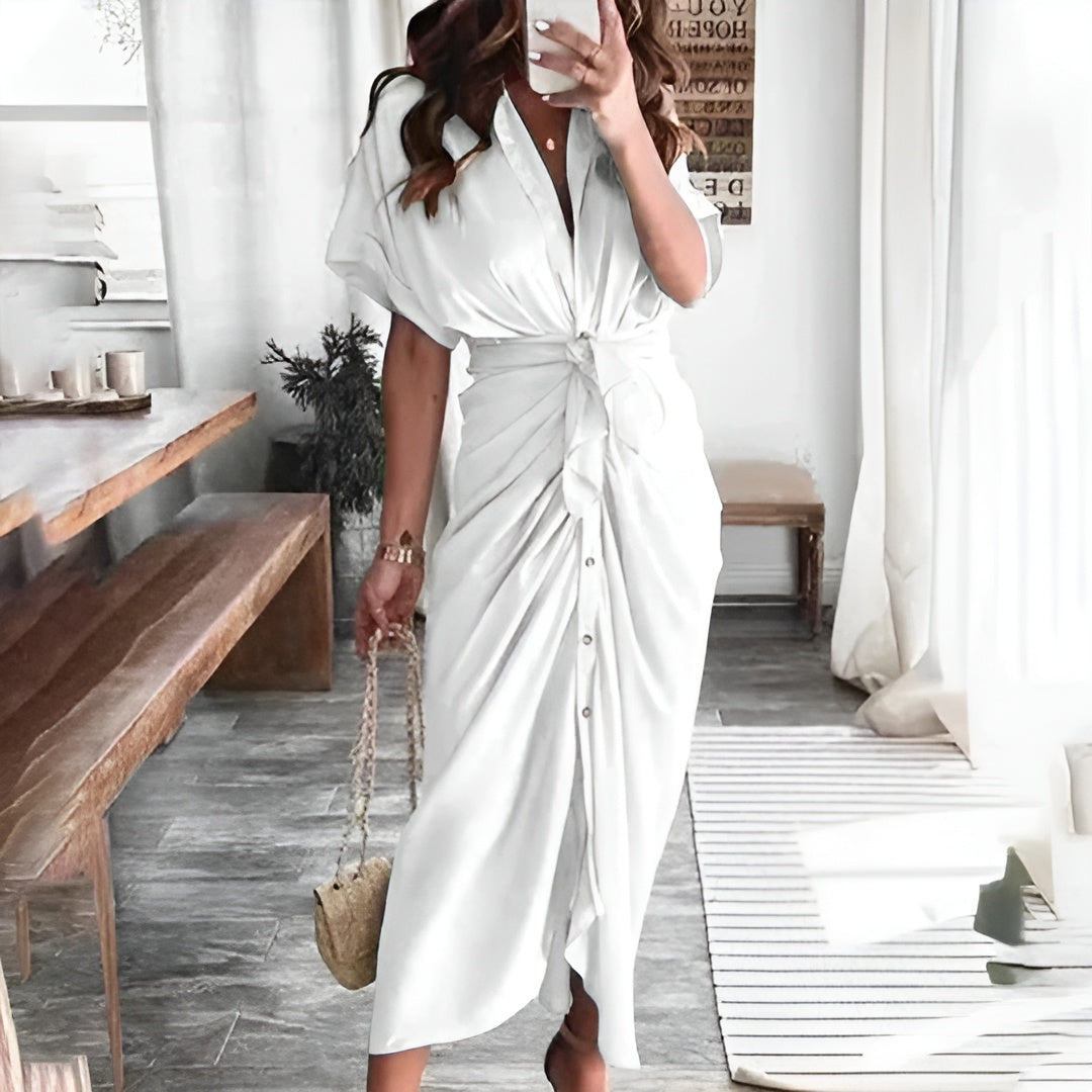 Amanda | Stilfuld Knaplukket Draperet Maxi Kjole