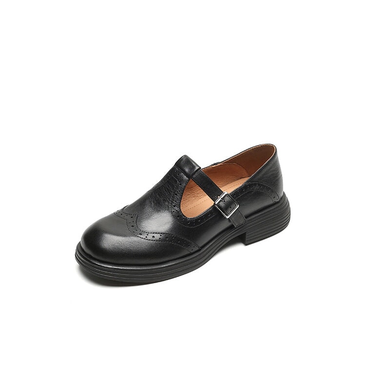 Elsbeth – Vintage læder T‑bar balletsko