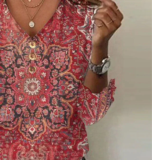 Claudine™ – Elegant rød top med V-udskæring
