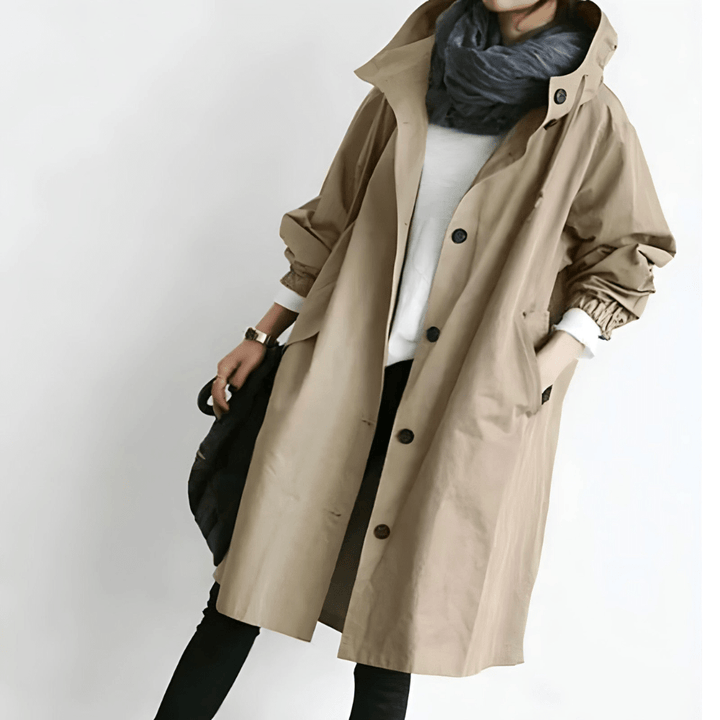 Maja™ | Oversized Hættet Frakke med Knapper