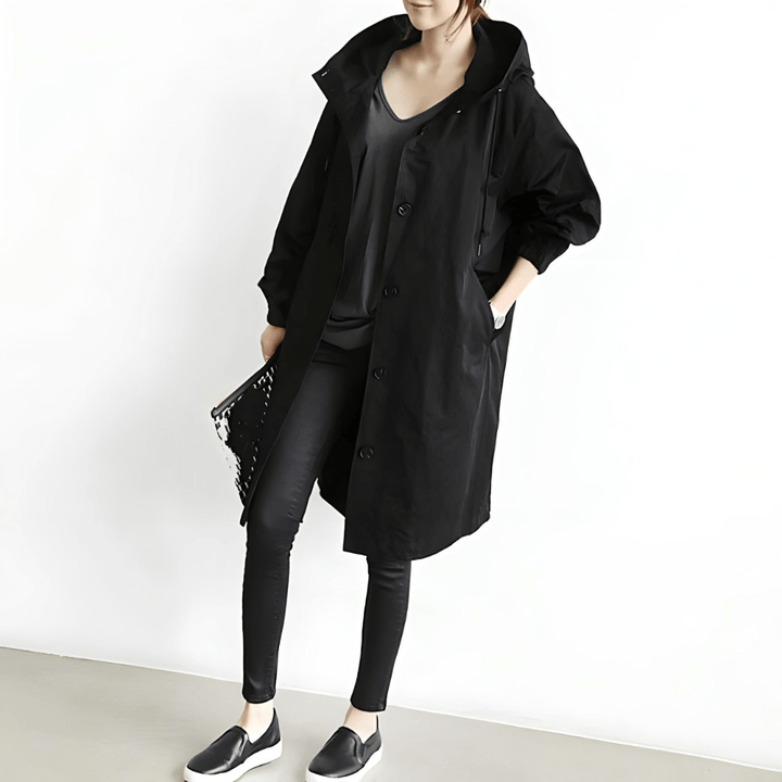 Maja™ | Oversized Hættet Frakke med Knapper