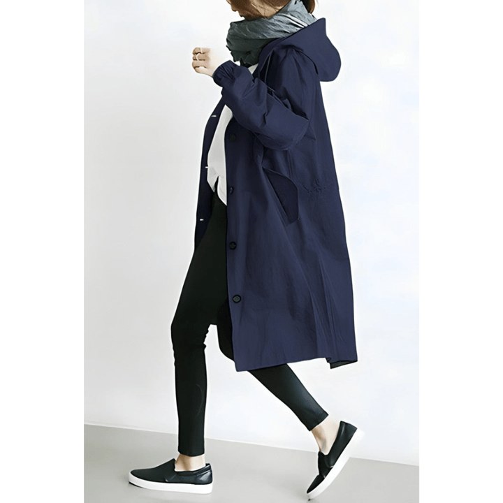 Maja™ | Oversized Hættet Frakke med Knapper