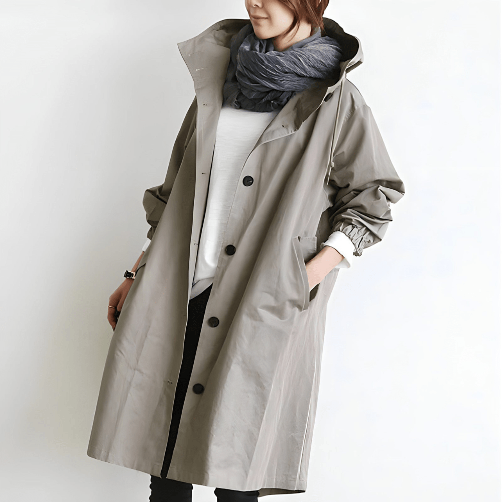 Maja™ | Oversized Hættet Frakke med Knapper