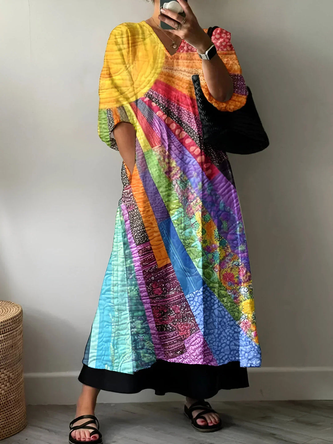 Lovise | Farverig Patchwork Maxi Kjole
