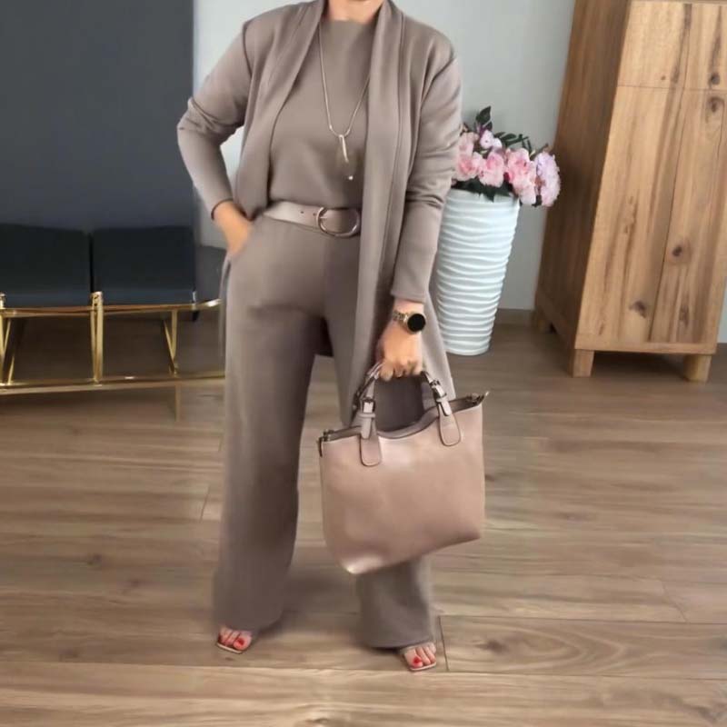 Bente™ | Elegant 3-delt Sæt med Lang Cardigan