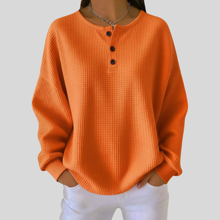 Emma | Kvinders Oversized Vaffelstrikket Sweater Henley Pullover Top