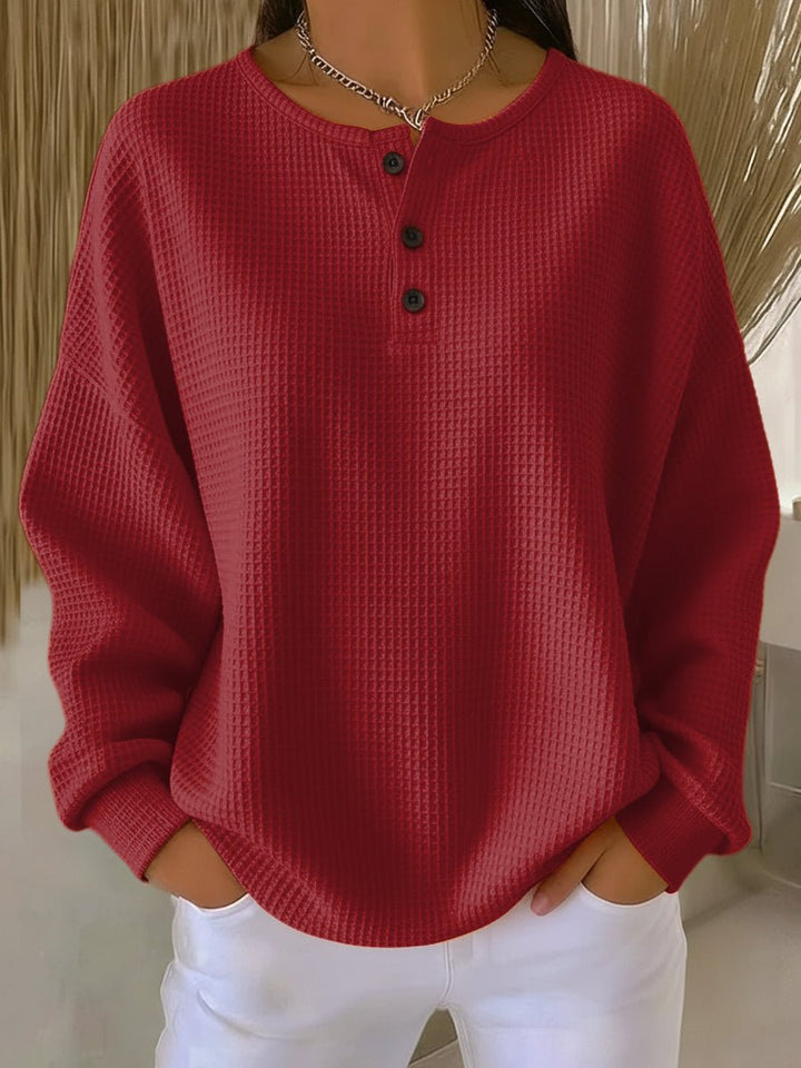 Emma | Kvinders Oversized Vaffelstrikket Sweater Henley Pullover Top