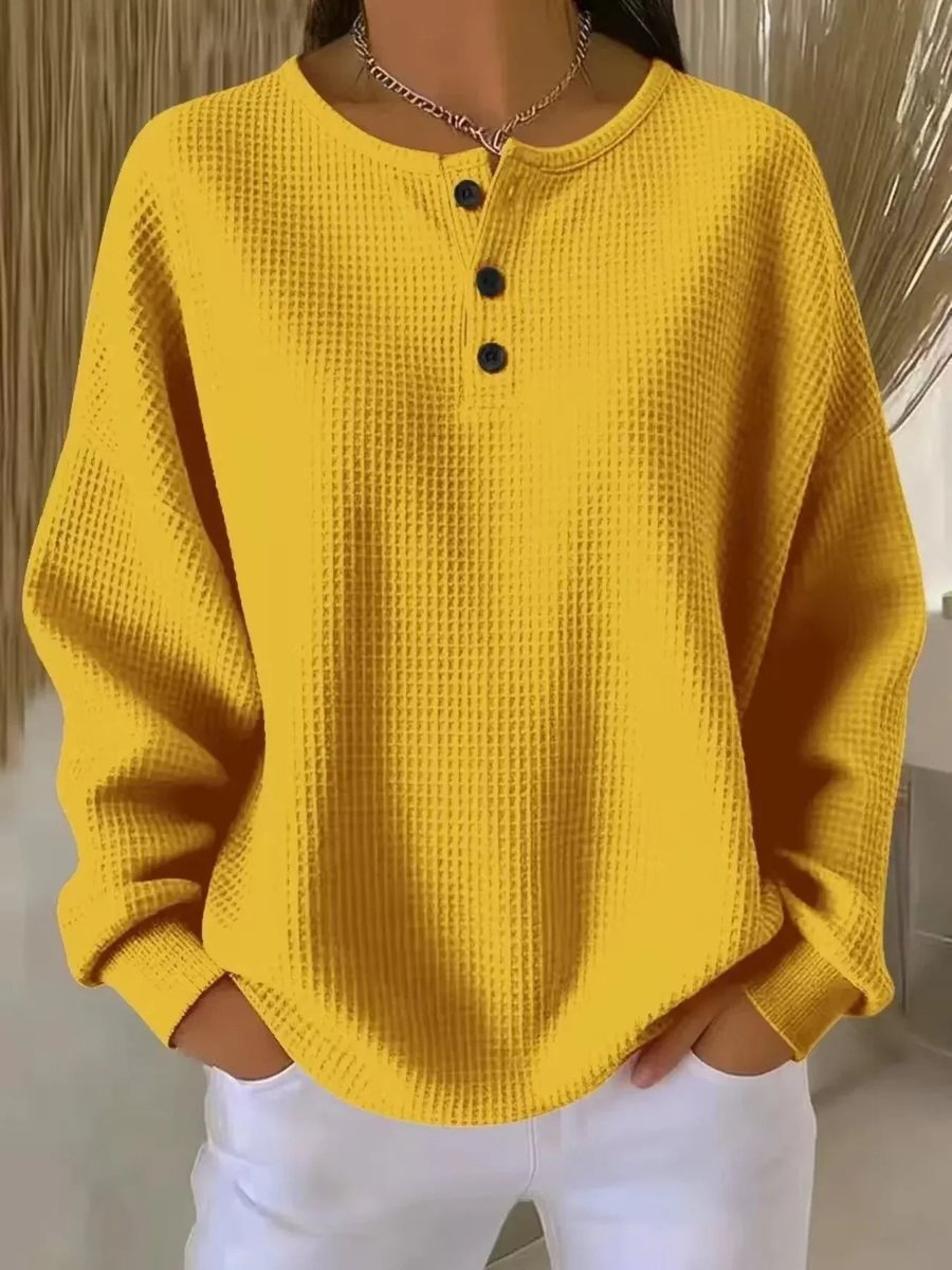 Emma | Kvinders Oversized Vaffelstrikket Sweater Henley Pullover Top